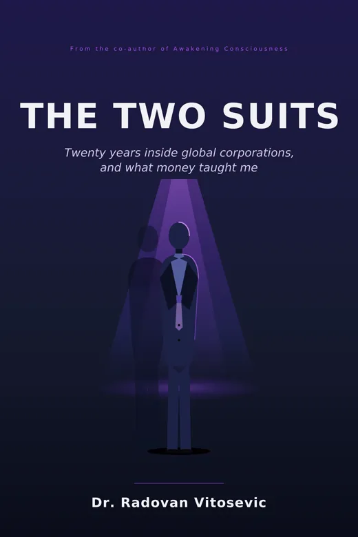 Cover of the upcoming book The Two Suits by Dr. Radovan Vitosevic, coming 2027